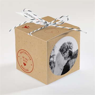 Boîte de dragées mariage passeport vintage - Dos de la boîte