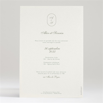 Faire-part mariage romance portrait dorure - Dos du faire-part