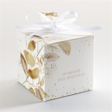 Boîte de dragées mariage délicatesse végétale dorure - Dos de la boîte