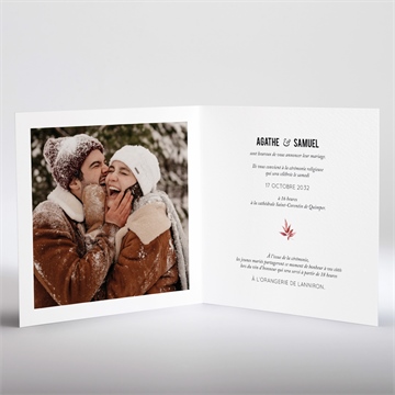 Faire-part mariage floral plié dorure - Intérieur du faire-part