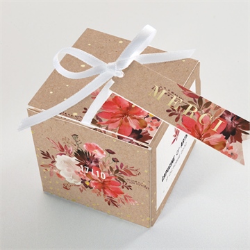 Boîte de dragées mariage floral dorure - Dessus de la boîte