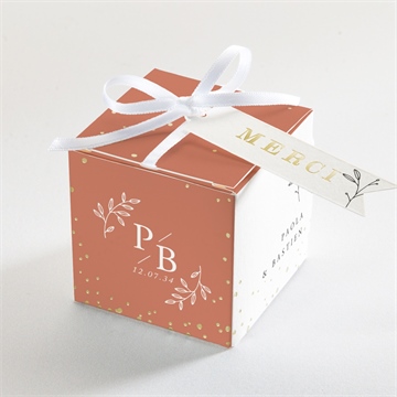 Boîte de dragées mariage douce terracotta avec graines