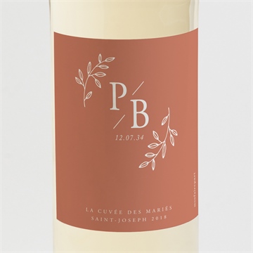 Etiquette de bouteille mariage douce terracotta avec graines