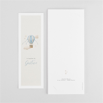 Faire-part de baptême ma montgolfière - Dos du faire-part