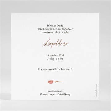 Faire-part naissance jolies fleurs séchées - Dos du faire-part