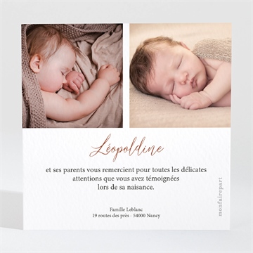 Remerciement naissance jolies fleurs séchées - Dos de la carte