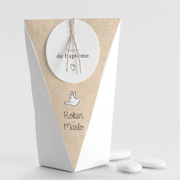 Boîte de dragées baptême pictos jumeaux étui