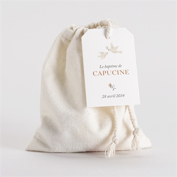 Pochon baptême douces colombes or