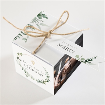 Boîte de dragées baptême l'eucalyptus - Dessus de la boîte