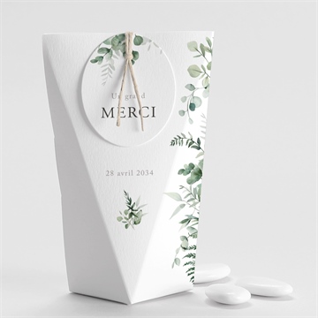 Boîte de dragées baptême l'eucalyptus étui