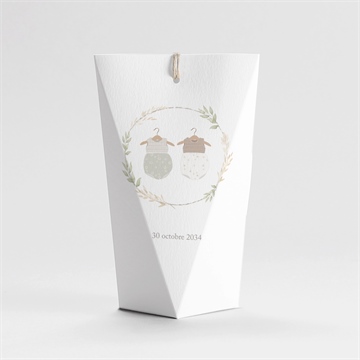 Boîte de dragées baptême jumeaux body étui - Dos de la boîte