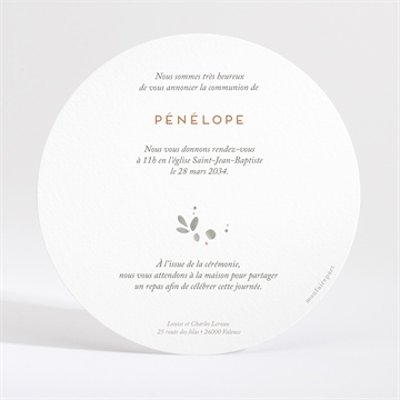 Faire-part communion petite fille dorure - Dos du faire-part