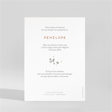 Faire-part communion petite fille portrait - Dos du faire-part