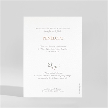 Faire-part profession de foi trésor portrait - Dos du faire-part