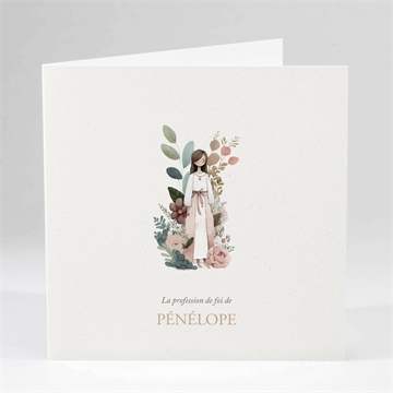 Faire-part profession de foi trésor carré plié