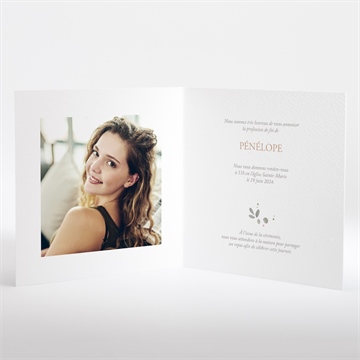 Faire-part profession de foi trésor carré plié - Intérieur du faire-part