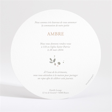 Faire-part communion beauté au naturel dorure - Dos du faire-part