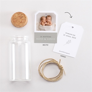 Mignonette baptême petits jumeaux étiquette - Vue d'ensemble