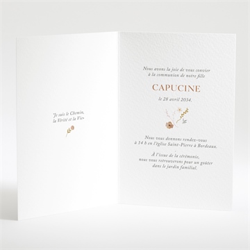Faire-part communion belle colombe plié - Intérieur du faire-part