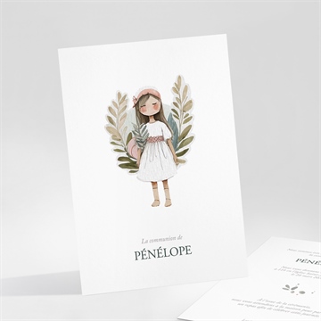 Faire-part communion jolie bohème portrait