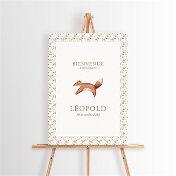 Panneau bienvenue renard en forêt