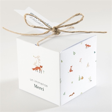 Boîte de dragées baptême forêt - Dos de la boîte