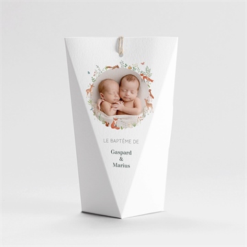 Boîte de dragées baptême forêt étui - Dos de la boîte