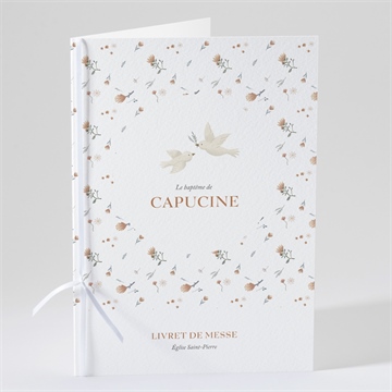 Livret de messe baptême douces colombes or
