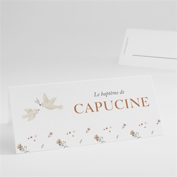 Marque-place baptême douces colombes or
