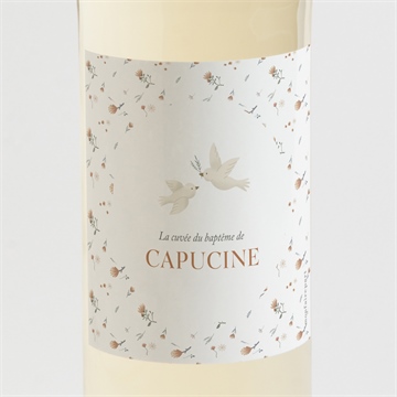 Etiquette de bouteille baptême douces colombes or