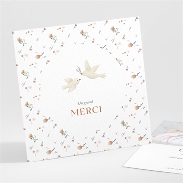 Remerciement baptême douces colombes or