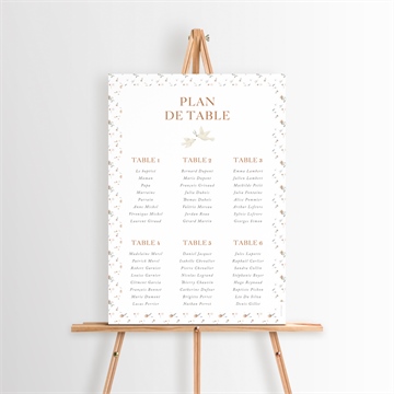 Plan de table baptême douces colombes or
