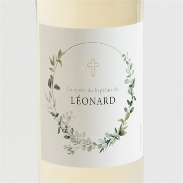 Etiquette de bouteille baptême l'eucalyptus