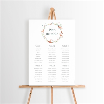 Plan de table baptême forêt