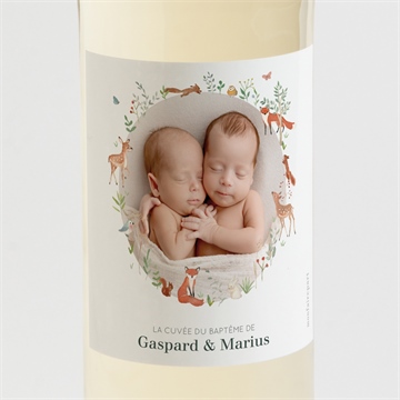 Etiquette de bouteille baptême forêt