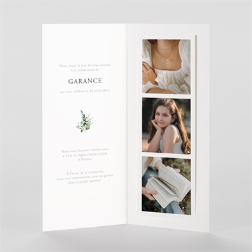 Faire-part communion gravée au coeur photomaton - Intérieur du faire-part