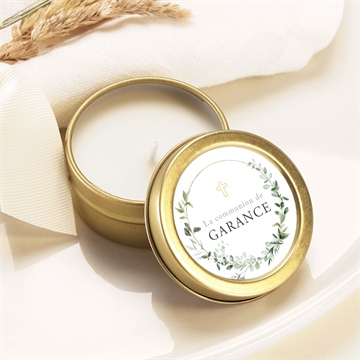 Bougie communion gravée au coeur or