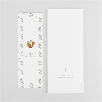 Remerciement naissance écureuil - Dos du faire-part