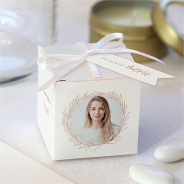 Boîte de dragées confirmation ecarlate argent