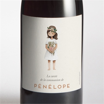 Etiquette de bouteille communion petite fille argent