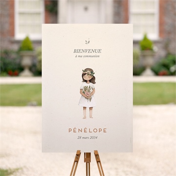 Panneau bienvenue petite fille argent