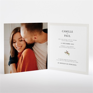 Faire-part mariage en rouge et blanc plié - Intérieur du faire-part