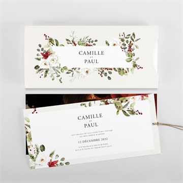 Faire-part mariage en rouge et blanc pochette duo - Vue d'ensemble
