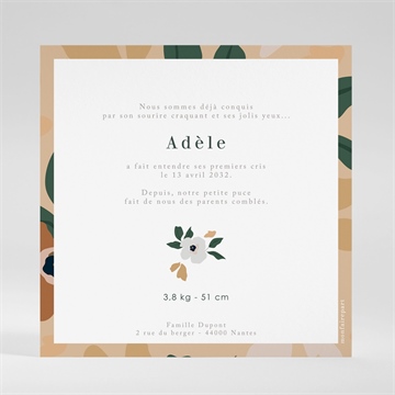 Faire-part naissance fleurs vintage - Dos du faire-part