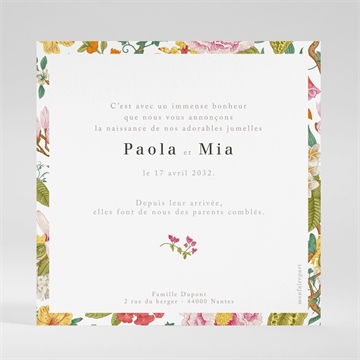 Faire-part naissance coloré jumeaux - Dos du faire-part