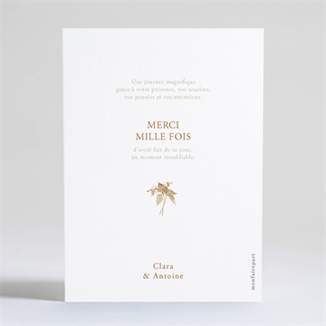 Remerciement mariage délicatesse végétale dorure - Dos de la carte