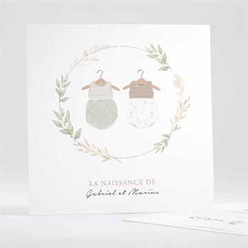 Faire-part naissance bodys jumeaux carré