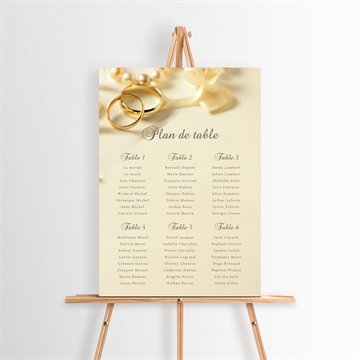 Plan de table mariage alliances fond crème dorure