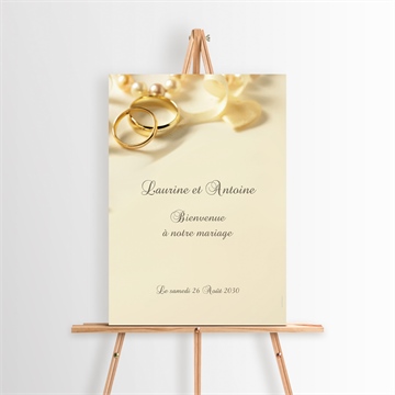 Panneau bienvenue alliances fond crème dorure