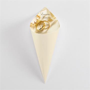 Cornet confettis mariage alliances fond crème dorure